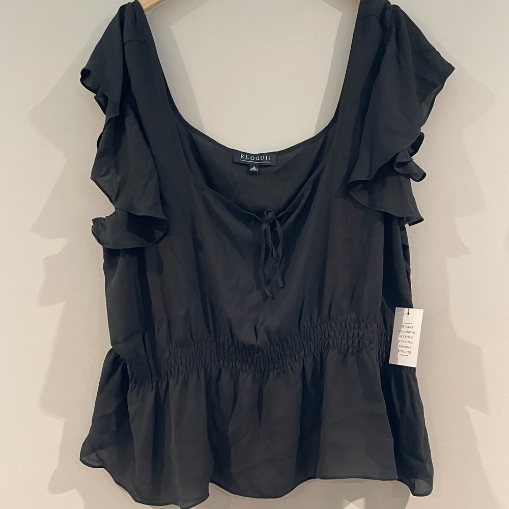 Eloquii Crop Top Peplum Peasant Blouse Plus Size 28W 5X Gothic Workwear/Office - Picture 4 of 6